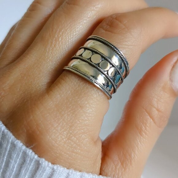 Concave Bali Ring, Sterling Silver Ring, Wide Light Band Ring, Statement Ring - Picture 7 of 10